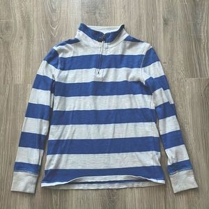 White And Blue Striped Long-Sleeved Polo Shirt